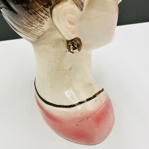 Vintage Nippon Yoko Boeki Lady 7” Head Vase Blond Floral Feather Top Ceramic - Picture 11 of 15